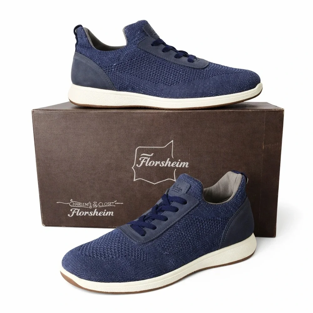 Florsheim Satellite Jr Knit Navy Slip-On Faux Lace Sneaker Kids 5.5M Casual Prep
